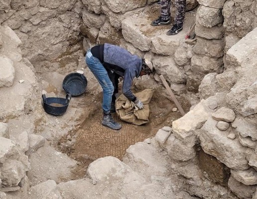 Fig. 3. Unearthing of the mosaic in trench T2-S one year since its discovery, 2024 (image by Julia Burdajewicz).