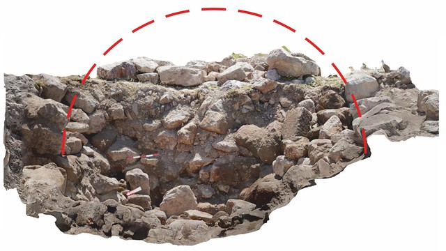 Fig. 11b. Trench 2-S: reconstruction of the vaulted ceiling, viewed from the west (image by Adel Wojtek Oubraham and Mariusz Burdajewicz).